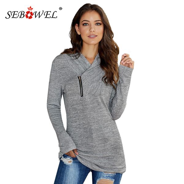 

sebowel woman leisure zipper pullover sweatshirts long sleeve cowl neck female autumn spring pullovers sweatshirt 2019 s-xxl, Black