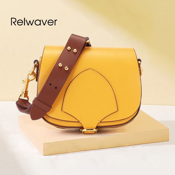 

relwaver crossbody сумки для женщин натуральная кожа маленькая сумка желтый седло форма мода стильные женские сумки посыльного