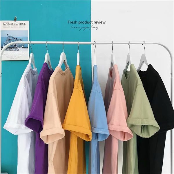 

2020 solid color loose base all-match student t- underpants t-shirt shirt short sleeve female ins fashion, White