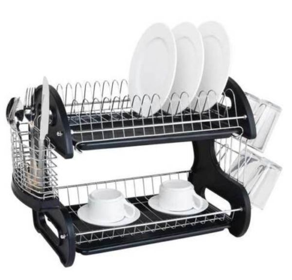 

us stocks flavoring rack holders 8.3 multifunctional dual layers bowls dishes chopsticks spoons collection shelf dish drainer black racks