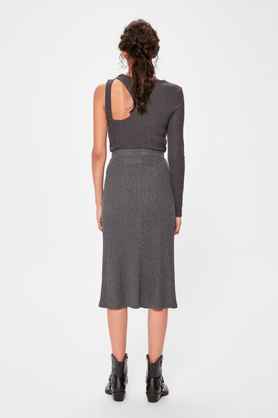 

trendyol anthracite eyelet detailed knitted skirt twoaw20et0323, Black