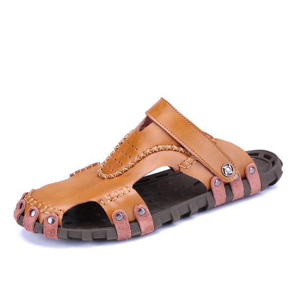 

2020 summer leather sandals men shoes cow leather men sandals shoes mens summer men's sandal male chaussure homme, Black