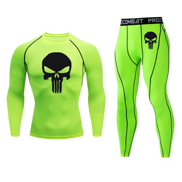 

skull new men's sportswear men's running fitness suit compression sets thermal underwear sports training clothing punisher, Black;blue