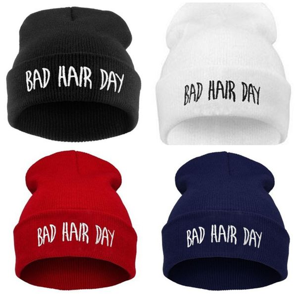 

fall winter bad hair day hip hop punk caps casual male knit skullies beanie hat embroidery autumn knitted hat le393, Yellow