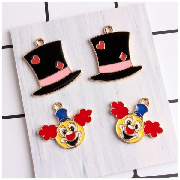 

funny circus clown hat pendant enamel delicate women charms diy accessories jewelry making for handmade necklace 50pcs/lot, Silver