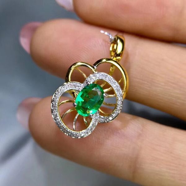 

elegant lovely geometry surround natural green emerald pendant natural gemstone pendant s925 silver women party gift jewelery