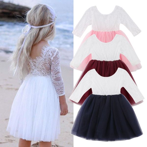 

принцесса формальное симпатичные девушки малышей детские платья партии 4 стиль длинным рукавом кружева цветочные кружева лоскутная колен пач, Red;yellow