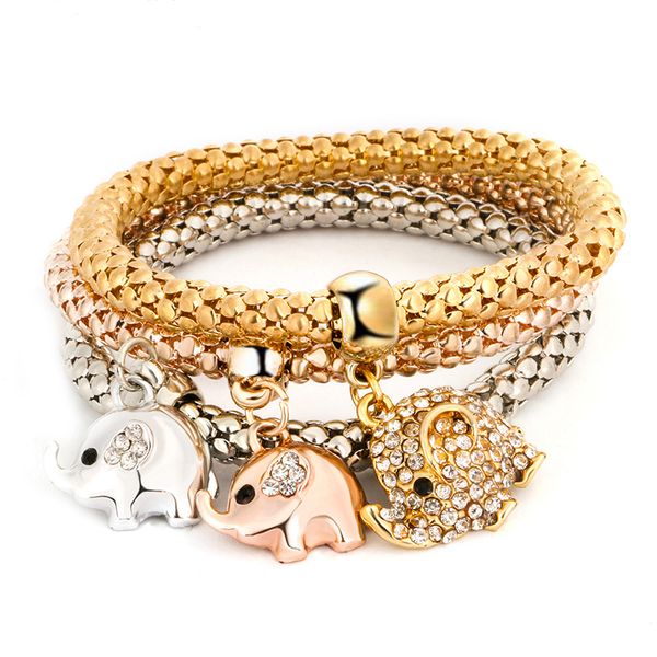 

женщины дизайнерские браслеты ювелирные изделия, сделанные сплавом со стразами материал эластичные регулируемые слоны подвески jssl016, Golden;silver