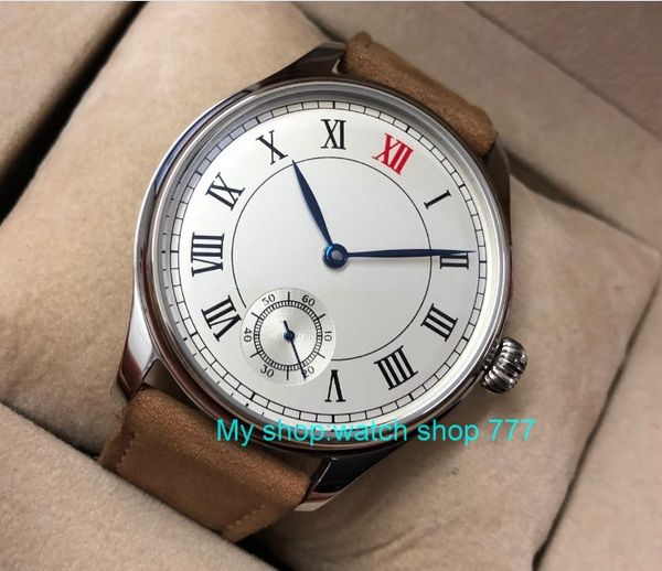 

44mm asian 6498 17 jewels mechanical hand wind movement men's watch roman mechanical watches pa52-8, Slivery;brown