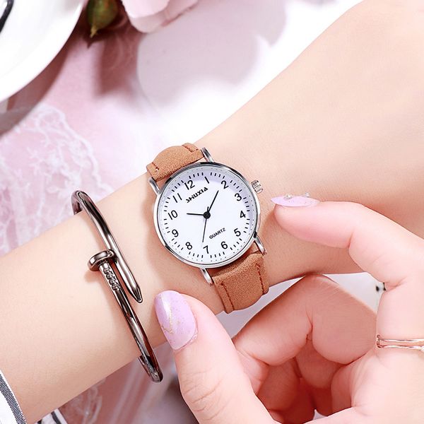 

women's quartz wrist watch casual ladies leather band style fashion analog watch women dress black clock, Slivery;brown