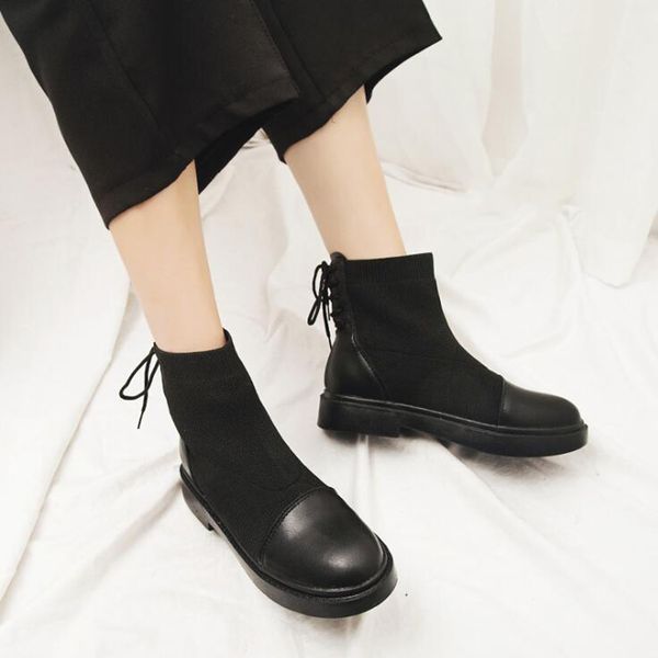 

monerffi retro boots women lace-up ankle cano curto round toe shoes outdoor pu leather female shoes botas mujer bota feminina, Black