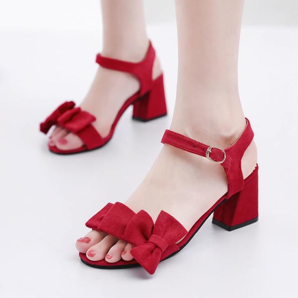 

yellow red bow high heel sandals women summer ankle buckle strap shoes outdoor fashion party dress shoes black beige