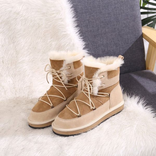 

platform booties australia designer short boots men/women luxury plush shoes khaki genuine leather boots flat bottom, Black