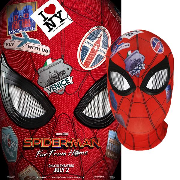 

spider-man: far from home peter parker hero mask lenses 3d cosplay spiderman superhero props masks lycra fabric material, Black;red