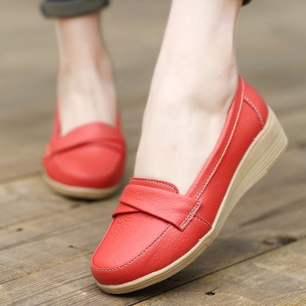 

2019 new style women's genuine leather shoes casual shoes white women's slanted heel cowhide thick bottomed lazy mom, Black