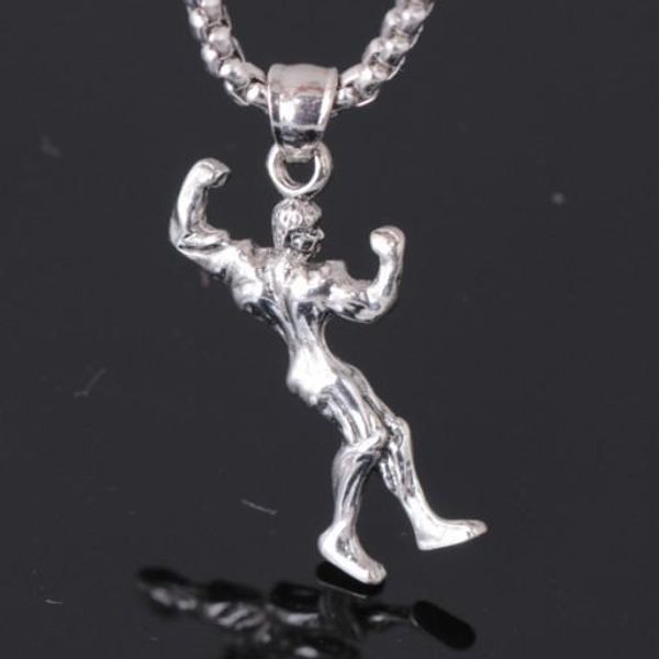 

тяжелая атлетика кулон ожерелье любовник подарки длинные цепи ожерелье мышцы мужчины спортивное ожерелье фитнес хип-хоп ювелирные изделия, Silver