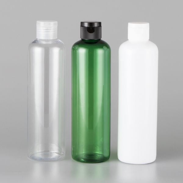 300ml vazio transparente / branca garrafa cosmética com branco transparente preto flip top cap loção cosmética embalagem clara garrafas