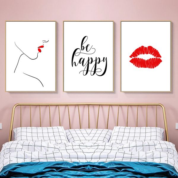 2019 Simple Girl Face Mouth Canvas Poster Nordic Art Canvas Painting Decorative Wall Art Pictures For Living Room Modern Home Decor From World View