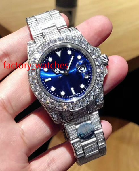 

full big diamond watch iced out watch automatic 40mm men waterproof silver stainless steel 3 color face big diamond bezel, Slivery;brown