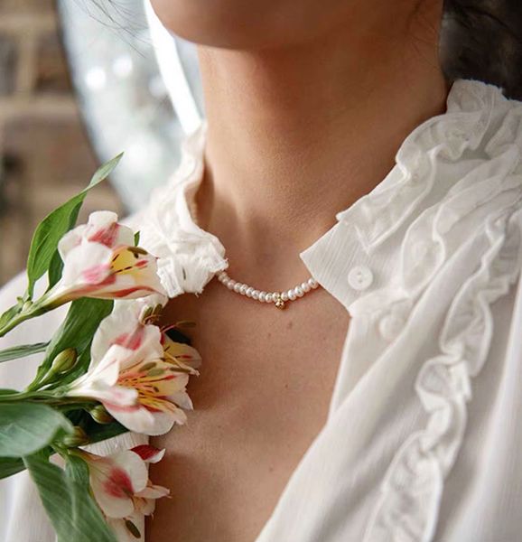 

baroque freshwater pearl locket can pull the collarbone necklace short necklace, Golden;silver
