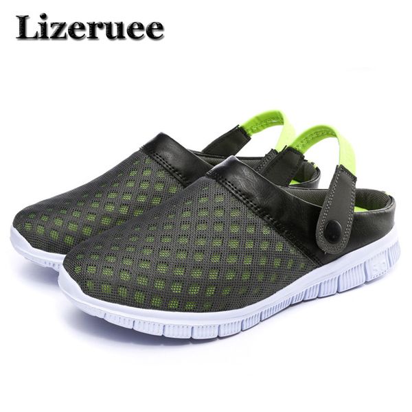 

summer beach slipper sports clog shoes for men quick drying flat oversized outdoor sandals male gardening soft slippers me427, Blue;gray