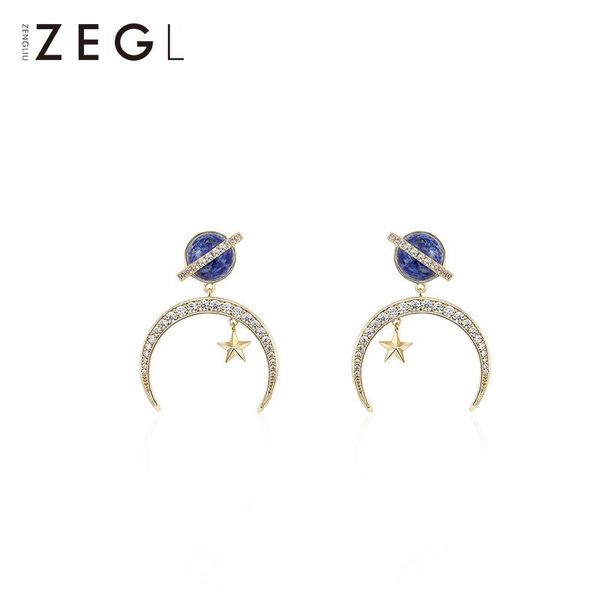 

zegl star earrings female fashion temperament star earrings crescent stars moon pendant, Silver