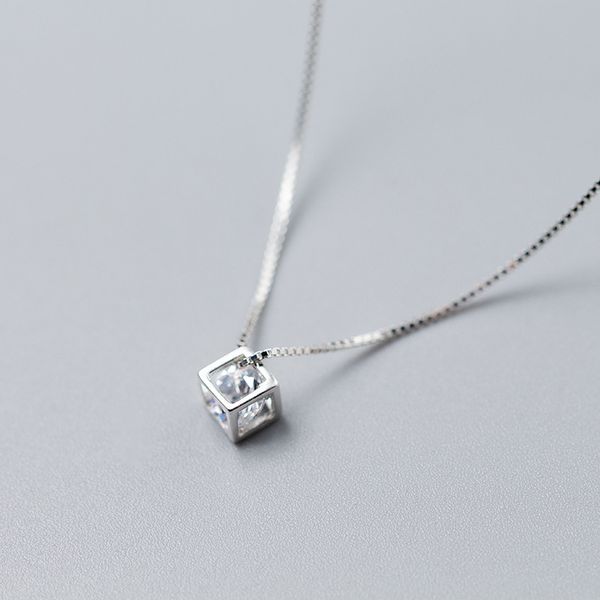 

new 925 sterling silver personality simple cube rhinstone designer wedding evening necklace d143