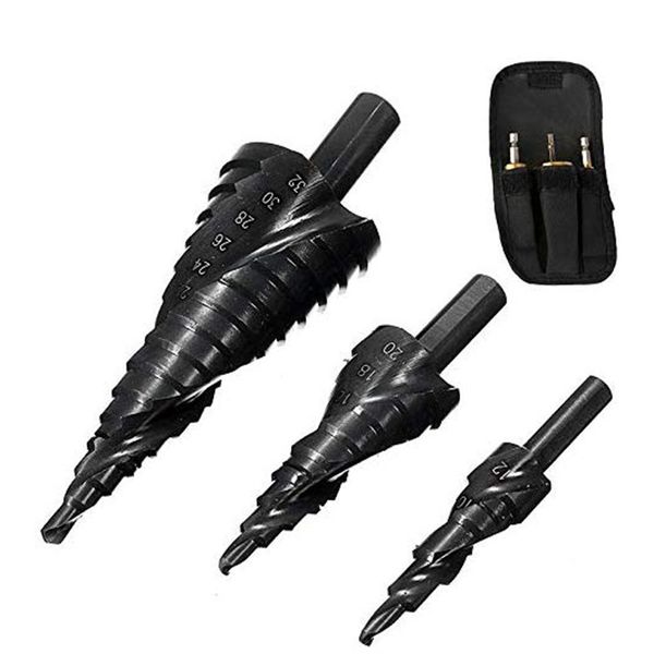 

3pcs 4-32mm hss cobalt step drill bit set nitrogen high speed steel spiral for metal cone triple-cornered shank hole cutter