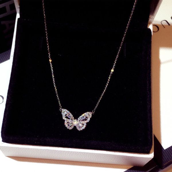 

cute butterfly pendant link chain s925 sterling silver necklace for women cz zirconia design bijoux for girl elegant jewelry