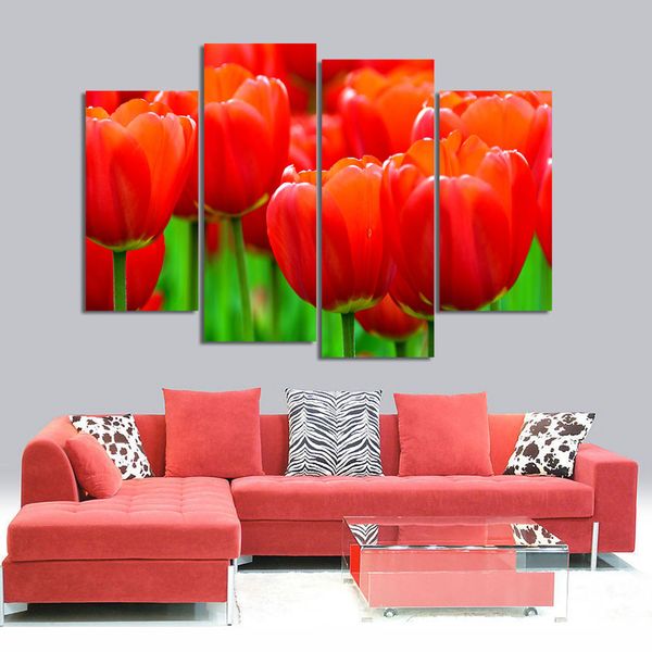 

4Panel Modern Flower Picture Wall Pictur Wall Pictures For Living Room Oil Paintings Art Hd Print Canvas Painting On Cuadros No Frame