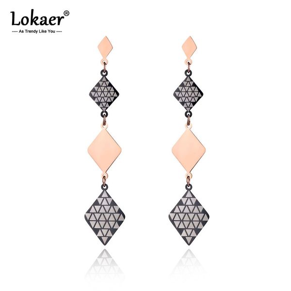 

lokaer new stainless steel geometry dangle earrings for women girl rose gold bohemia style ear jewelry anniversary gift e19059, Silver