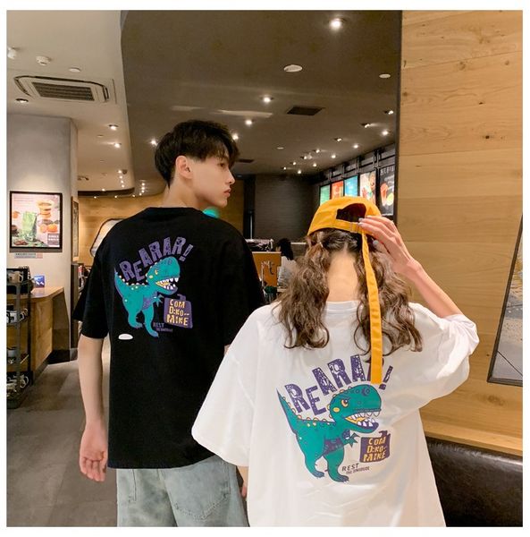 

2020 summer new korean printing t-shirt couple students loose round neck white short-sleeved t-shirt women