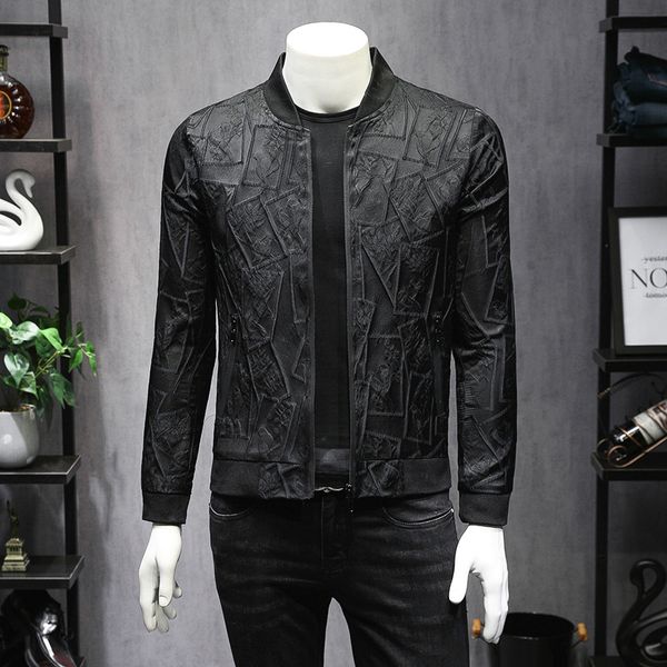 

2019 new men's high-end baseball collar slim jacket fashion trendy men's boutique casual large jacket coat, Black;brown