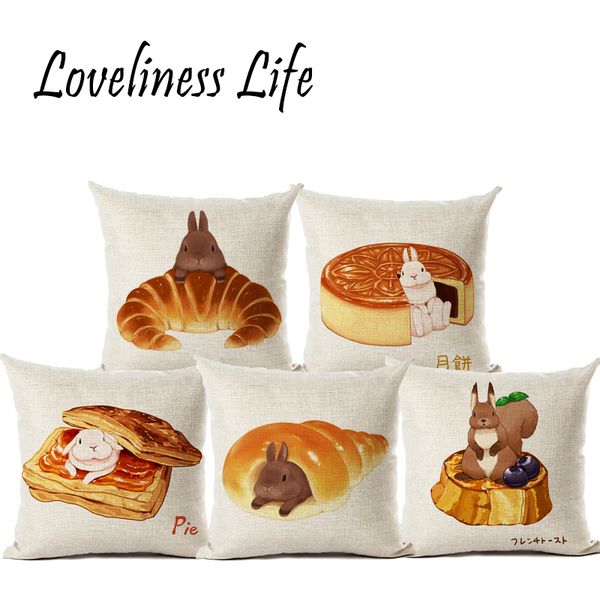 

cute cartoon animal and cake printed cushion cover pillow case cotton linen new home decorative throw pillow almofadas cojines