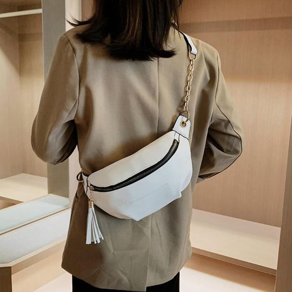 

chain waist bag for women leather fanny pack phone pouch chest packs ladies tassel big belt bag crossbody chest