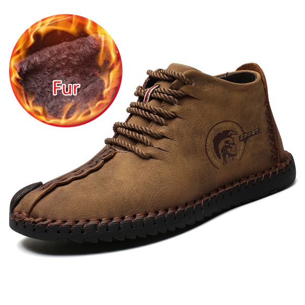 

mens winter shoes casual shoes man leather boots split leather ankle lace-up snow boots warm fur plush 38-48, Black