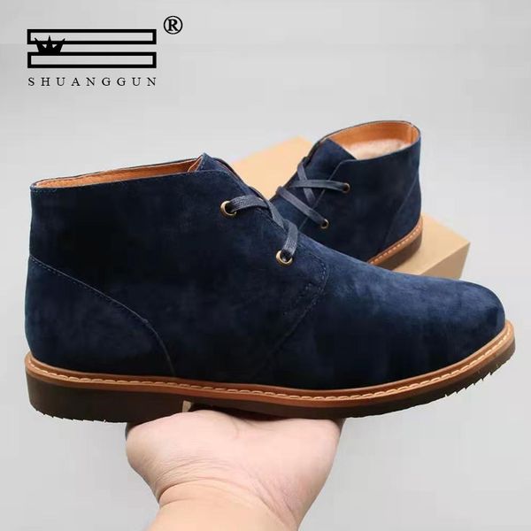 

men warm boots 2020 man winter snow boots men fur warm ankle male casual lace-up leahter men's, Black