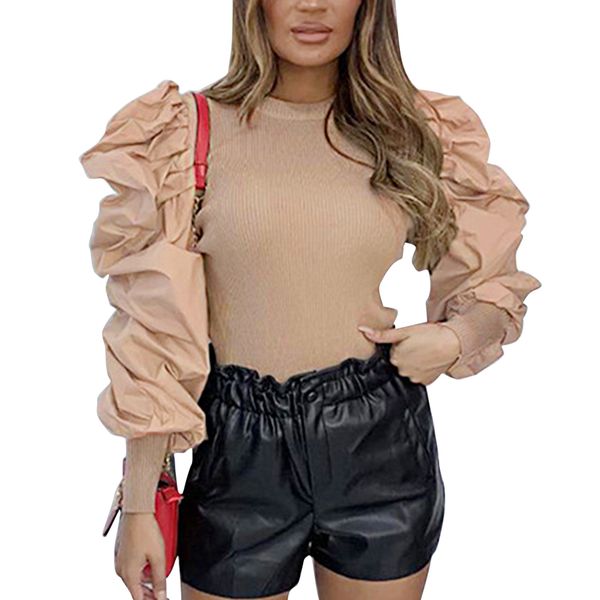 

pullover casual ribbed crew neck autumn winter puff sleeve shopping daily dating loose soft solid women sweater party, White;black