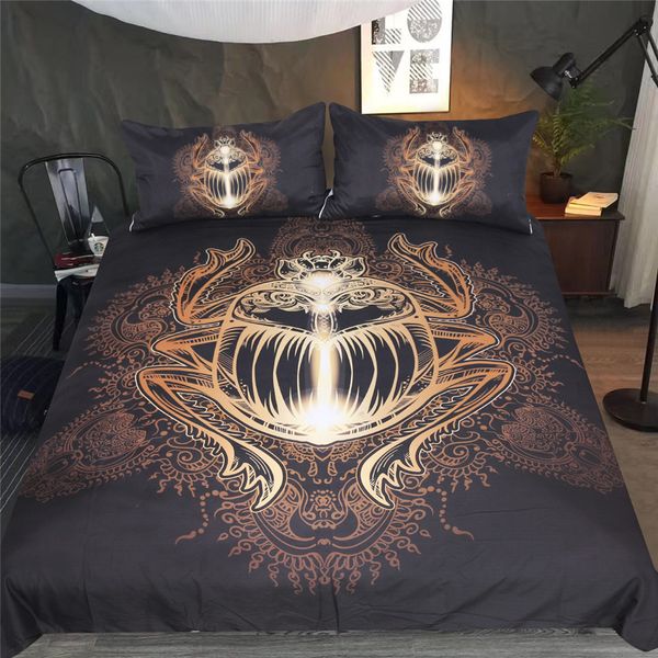 Golden Beetle Bedding Set Queen Insect Duvet Cover Set Paisley