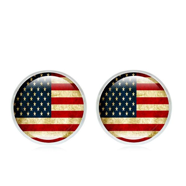 

star & stripes round disc american flag stud earrings for women independence day patriotic fourth of july jewelry accessories, Silver