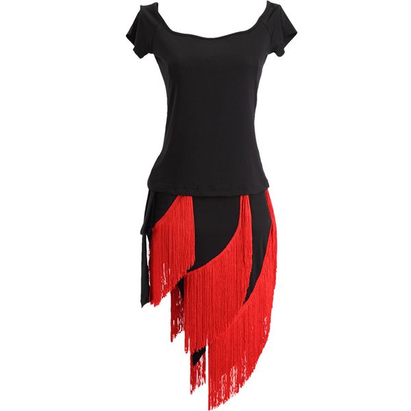 

d0829 костюмы для латинских танцев исполнительская одежда топ и юбка латинский гоночный костюм юбка с бахромой танцевальные костюмы, Black;red