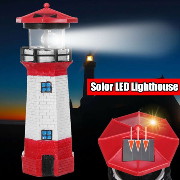 

led solar powered lighthouse waterproof statue rotating garden yard outdoor lighting decor wwo66