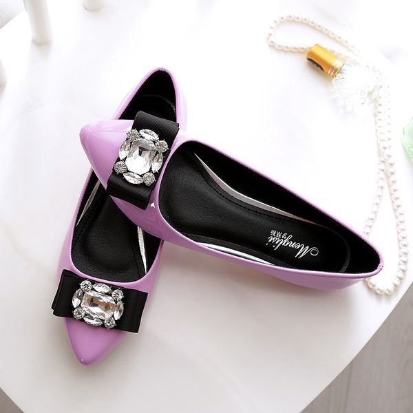 

plus size 35~43 woman patent leather crystal flat shoes breathable bow rhinestone driving loafers women spring slip on flats, Black