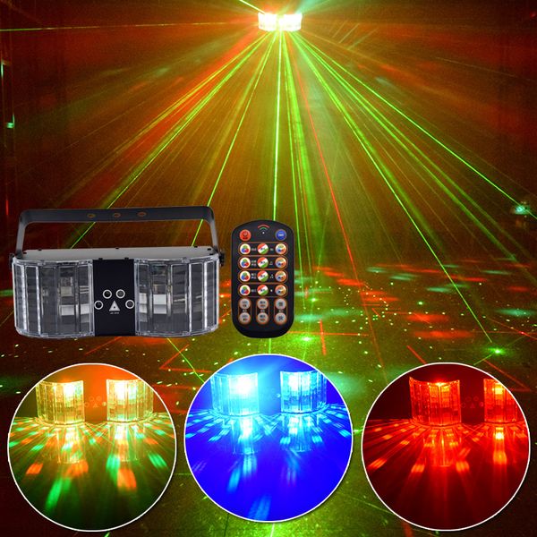 Schmetterlingslaserlichter mit 4 Linsen, 25 W, LED-Bühnenbeleuchtung, DJ-Disco-Lichtleiste, Familienfeier, sprachaktivierter Laserprojektor für KTV-Box