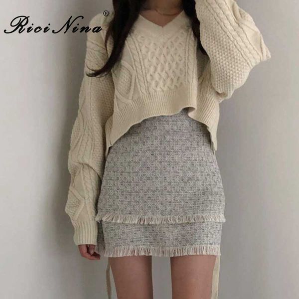 

ricinina fashion sweater women 2019 pullovers knitted sweater ladies v neck solid full sleeve cashmere autumn casual truien, White;black