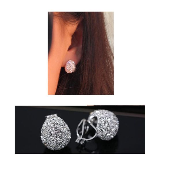

2019 crystal waterdrop ear clip earrings clip for woman earcuff without ear pierced fashion female wholesale price, Silver