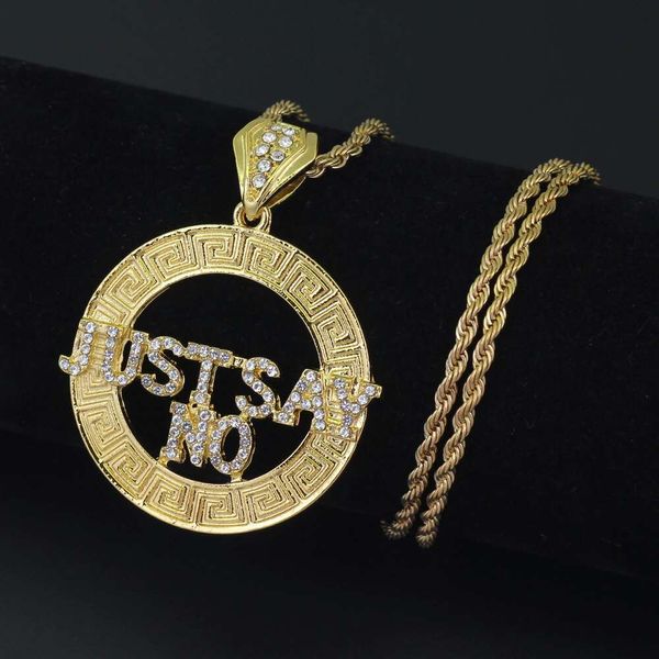 Moda- Letters apenas dizer não pingente colares para homens mulheres liga diamantes de luxo colar de aço inoxidável cadeias cubanas jóias