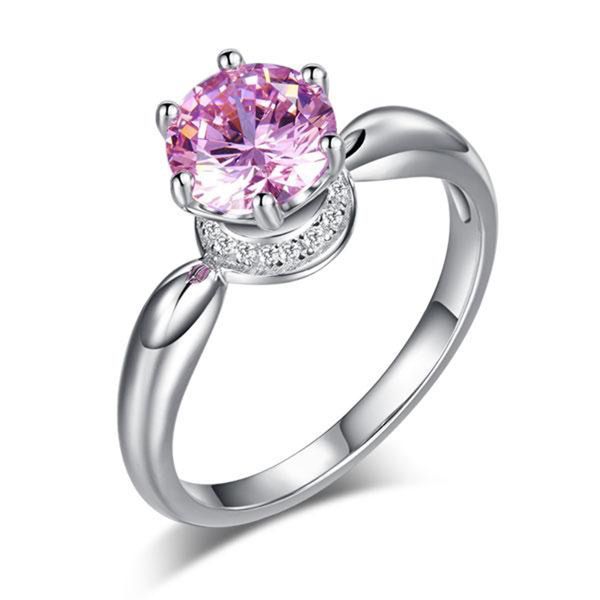 

exquisite rings 6 claws crown 925 sterling silver wedding promise anniversary ring 1.25 ct fancy pink created diamond jewelry, Slivery;golden