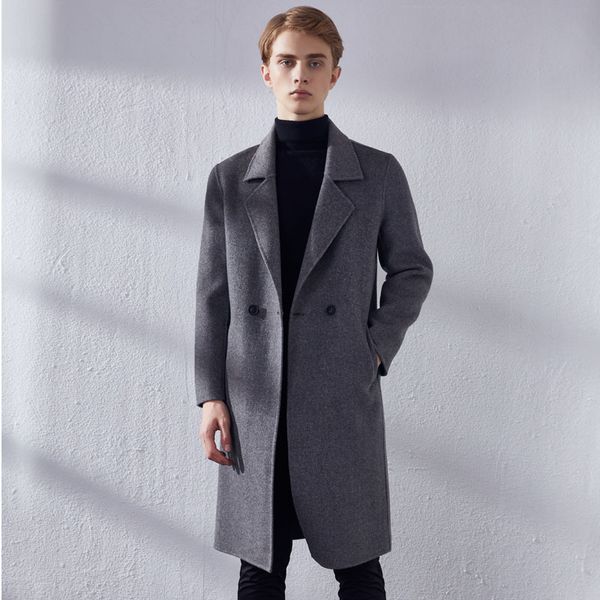 

fashion trench male 100% cashmere coat men slim fit business casual outerwear england wool coat double-sided nepali jacket men, Black