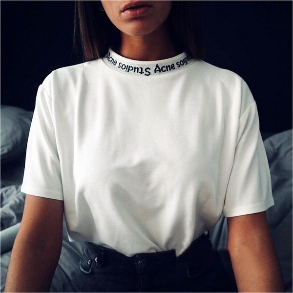 

women designer acne studios summer brand new fashion women t shirts cotton chiara ferragni sequins acne style act1 shirts stars, White;black